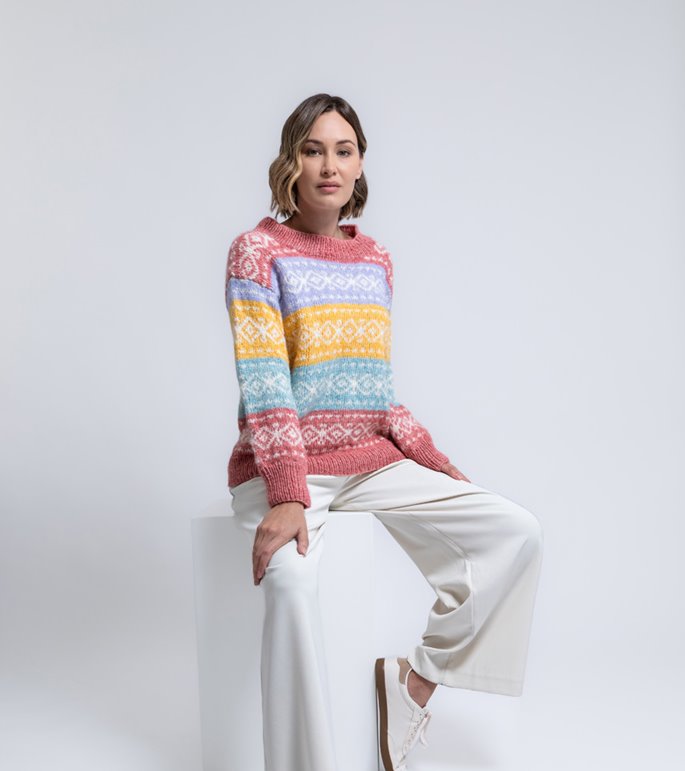 Lana Grossa GENSER MED MØNSTERSTRIPER Natural Alpaca Pelo